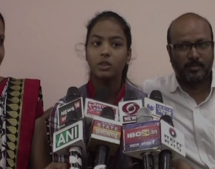 Srijal Chandrakar talking to reporters in Mahasamund. Photo/ANI