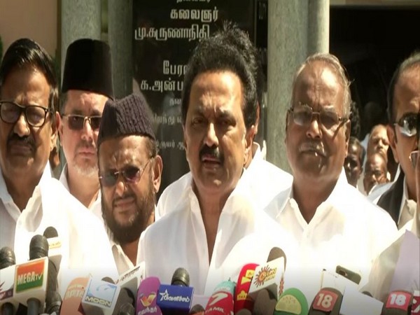DMK chief MK Stalin speaking to reporters in Chennai on Friday. Photo/ANI