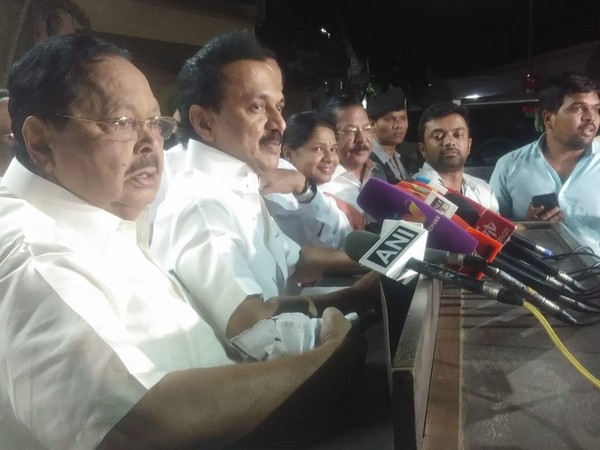 DMK chief MK Stalin speaking to reporters in Chennai on Wednesday. Photo/ANI