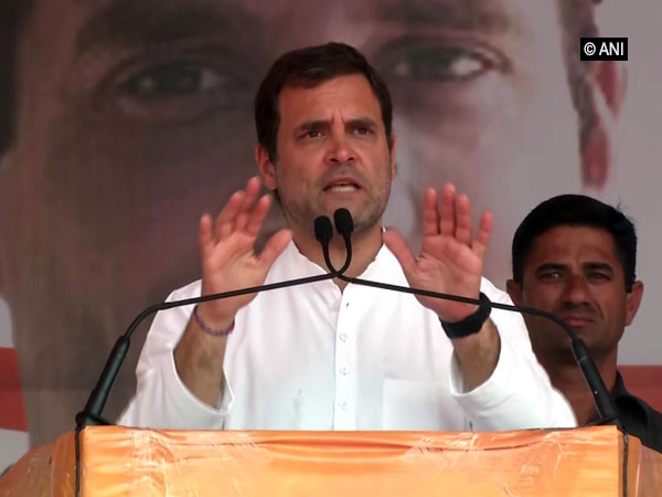 Congress president Rahul Gandhi addressing an election rally in Punjab on Monday. Photo/ANI