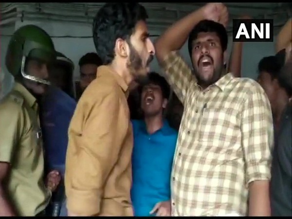 Visual of the clash which broke out between SFI members and police in Kerala on Friday. (Photo/ANI) 