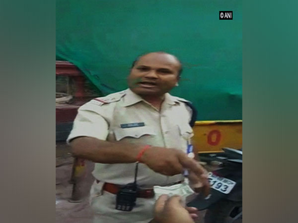 Traffic constable Subedar Arun Singh in Indore, Madhya Pradesh, on Wednesday.