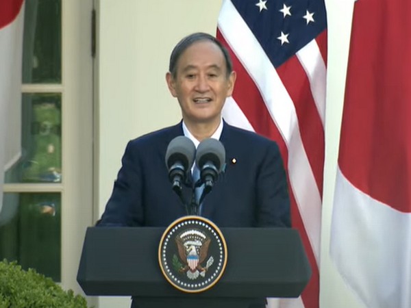 Japan Prime Minister Yoshihide Suga speaking on Friday after holding a in-person meeting with US President Joe Biden.