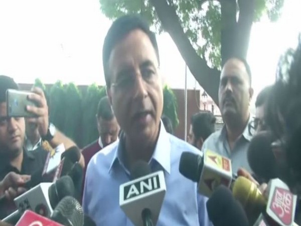 Congress leader Randeep Singh Surjewala speaking to media persons in New Delhi on Saturday. (Photo/ANI)