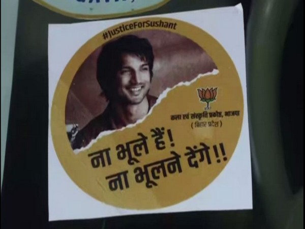 BJP Kala Sanskriti Manch in Bihar released stickers supporting late actor Sushant Singh Rajput. (Photo/ANI)