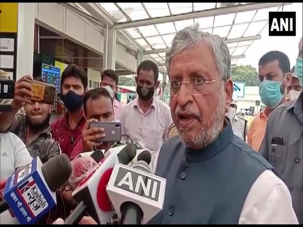 Bihar Deputy Chief Minister Sushil Modi speaking to reporters in Patna on Wednesday. Photo/ANI