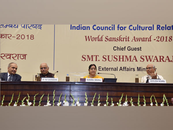 Sushma Swaraj at World Sanskrit Award 2018 in New Delhi on Thursday.