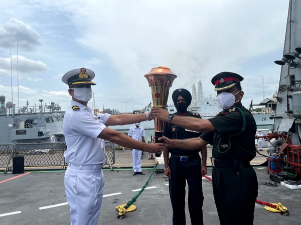 INS Sumedha embarked on with Swarnim Vijay Varsh Victory Flame to Port Blair (Twitter/Indian Navy)