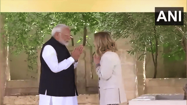 Italian Prime Minister Giorgia Meloni receives PM Narendra Modi for G7 Outreach Summit (Photo/ANI)