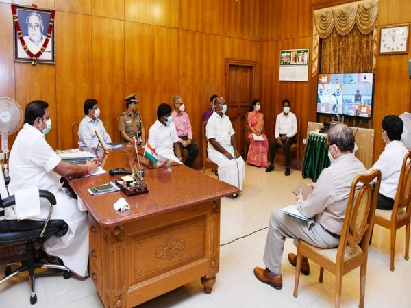 Tamil Nadu Chief Minister Edappadi K Palaniswami during video conferencing with PM Modi on Tuesday. (Photo/ANI)
