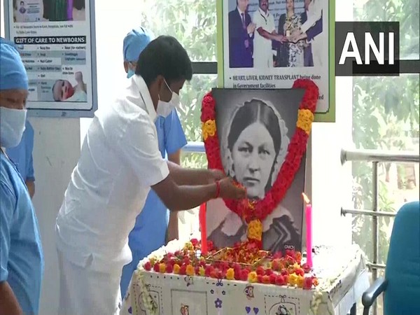 Nurses paid their respects to Florence Nightingale on the International Nurses Day in Chennai on Tuesday.       Photo/ANI