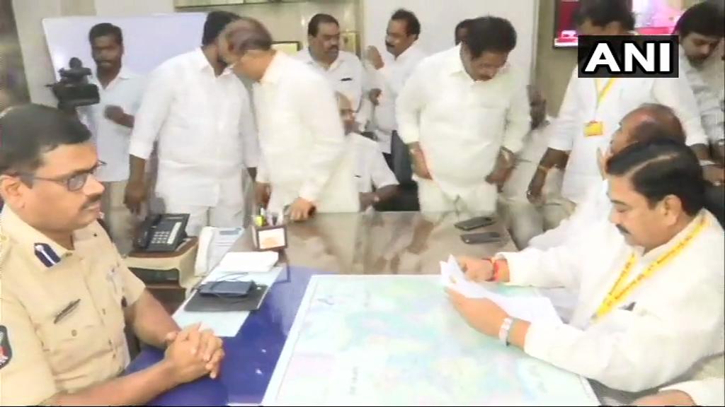 TDP leaders while speaking to Guntur SP in Andhra Pradesh on Wednesday. Photo/ANI