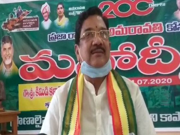 Telugu Desam Party (TDP) Andhra Pradesh unit president Kimidi Kala Venkata Rao talking to reporters.