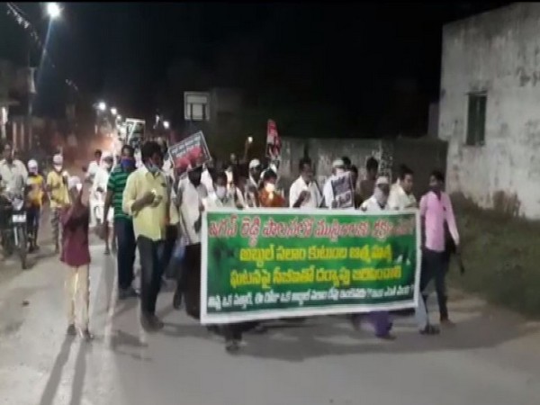 TDP leaders held candlelight march over the Abdul Salam family suicide case in Krishna District. (ANI image)