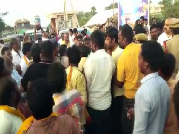 Visual from the clash between TDP and YSRCP workers in Krishna district, Andhra Pradesh on Tuesday. Photo/ANI