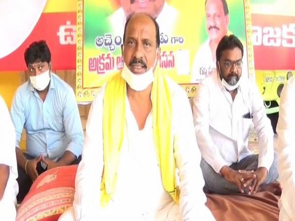 Telugu Desam Party leader and former MLA G Veeranjaneyulu held a protest on Saturday in Bhimadole. (Photo/ANI)