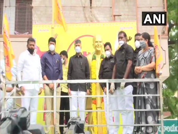 N Chandrababu Naidu other leaders paid tribute to party founder NTR on Tuesday. Photo/ANI