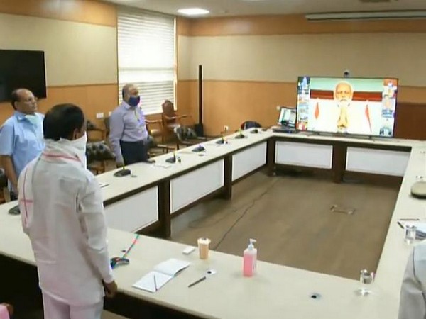 Telangana Chief Minister K Chandrashekhar Rao in a video conference with PM Narendra Modi. (Photo/ANI)