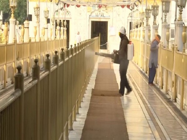 Sanitisation being conducted at Durgiana temple, Amritsar. (Photo/ANI)