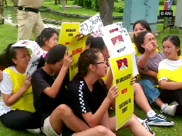 Tibetan Youth Congress workers during their protest in New Delhi on Tuesday. Photo/ANI