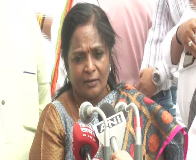 Tamil Nadu BJP president Tamilisai Soundararajan speaking to media persons on Sunday in New Delhi. (Photo/ANI)