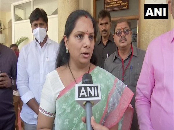 TRS leader K Kavitha speaking to ANI in Hyderabad on Monday. (Photo/ANI)