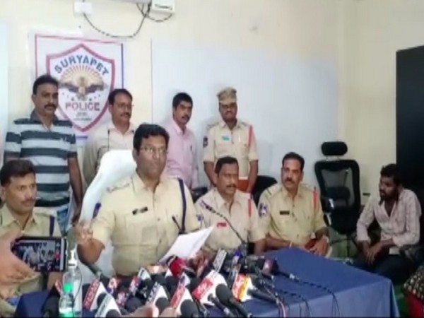 Suryapet SP R Bhaskaran addressing a press conference here on Monday. Photo/ANI