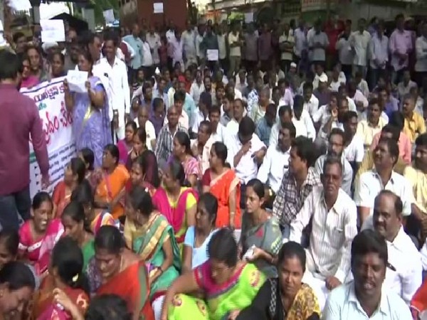 TSRTC employees protests outside District Collector's office in Hyderabad.