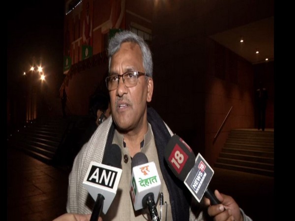 Trivendra Singh Rawat speaking to reporters in New Delhi on Monday. Photo/ANI