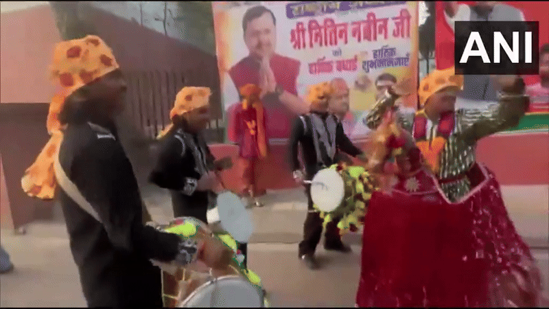 Celebration outside BJP headquarters in Delhi (Photo/ANI)