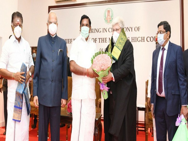 Tamil Nadu CM greets newly appointed Chief Justice of Madras, Sanjib Banerjee (Photo: Twitter)