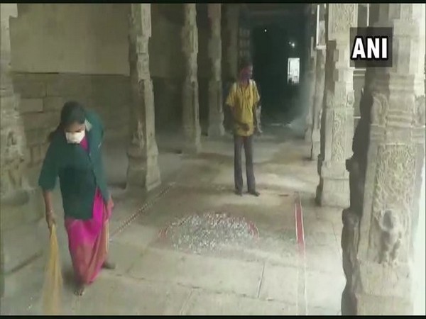 Temple in Tamil Nadu sanitised ahead of Unlock 4 on Monday. Photo/ANI