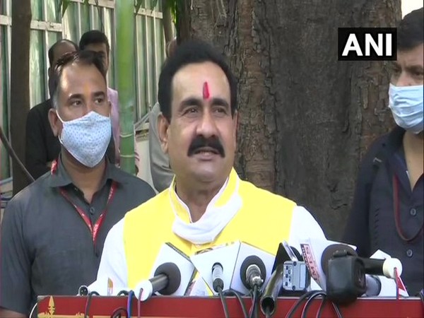 Madhya Pradesh Home Minister Narottam Mishra speaking to reporters in Bhopal on Thursday. (Photo/ANI)