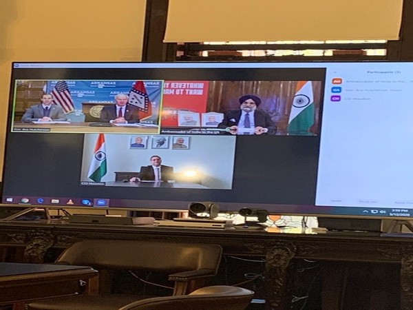 India's Ambassador to US, Taranjit Singh Sandhu during a virtual meeting with Arkansas Governor Asa Hutchinson on Tuesday (credit: Taranjit Sandhu Twitter) 