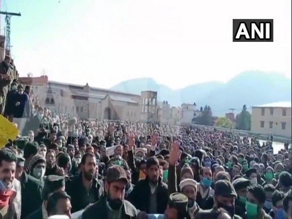 PoK teachers protesting salary hike in  Muzaffarabad (ANI)