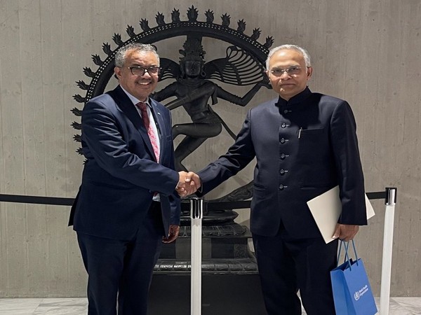 Secretary (West) Ministry of External Affairs, Sanjay Verma with WHO chief Tedros Adhanom Ghebreyesus. (Twitter/India at UN, Geneva)