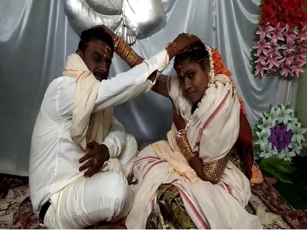 Mahesh and Sowjanya got married in Visakhapatnam on Thursday. Photo/ANI