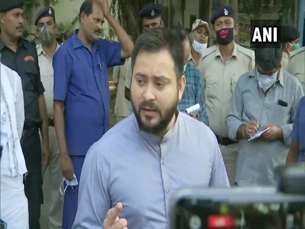 RJD leader Tejashwi Yadav speaking to reporters in Patna on Thursday. Photo/ANI