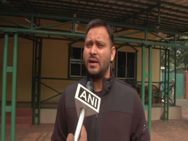RJD leader Tejashwi Yadav speaking to ANI in Patna on Sunday. Photo/ANI