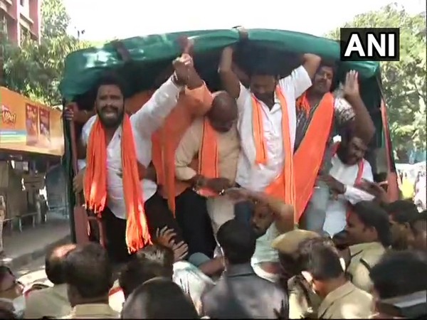 Visual of protest by Bharatiya Janata Yuva Morcha (Photo/ANI)