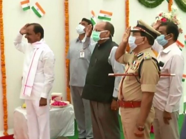 Telangana Chief Minister K Chandrashekhar Rao on Tuesday hoisted the national flag Photo/ANI