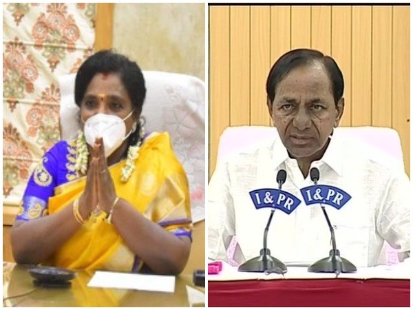 langana Governor Tamilisai Soundararajan (left) Telangana CM K Chandrashekhar Rao (right)