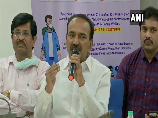 Telangana Health Minister Eatala Rajender speaking on Wednesday. photo/ANI