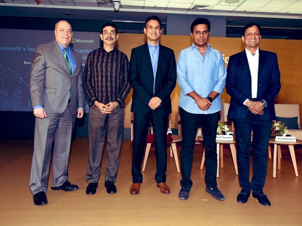 Telangana Minister KT Rama Rao with Microsoft officials (Photo/ANI)
