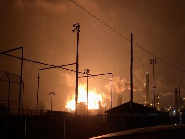 An explosion and fire are pictured at a chemical plant in Port Neches, Texas