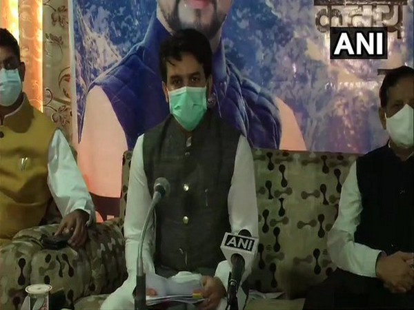 Minister of State (MoS) for Finance & Corporate Affairs, Anurag Thakur speaking to reporters on Sunday.