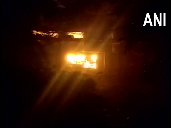 Fire breaks out in the office of Raymond company, Thane West on Wednesday. (Photo/ANI)