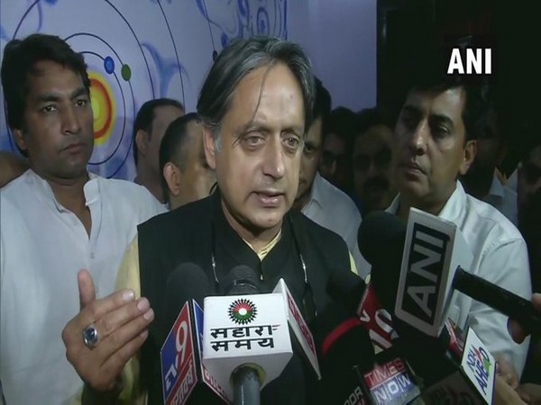 Congress MP Shashi Tharoor speaking to reporters in New Delhi on Monday. Photo/ANI