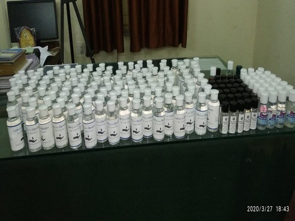 Visual of duplicate hand sanitizers seized by police.
