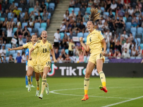 Tine celebrating a goal. (Photo- Women's Euro Twitter) 